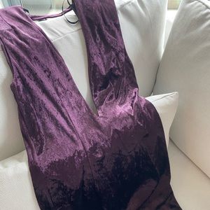 Purple velvet plunge neckline dress